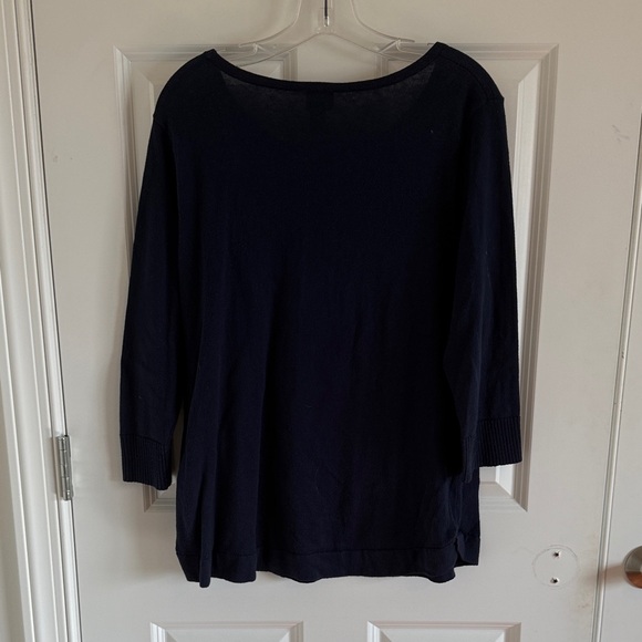 Chico's Navy Intarsia 3/4 Sleeve Pineapple Sweater Size 2 - Picture 5 of 7